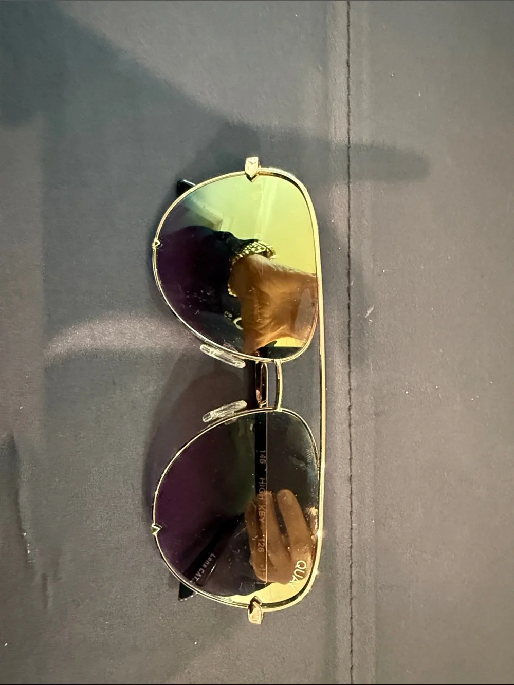 Quay Australia Gold Frame Sunglasses with Green-to-Purple Gradient Lenses